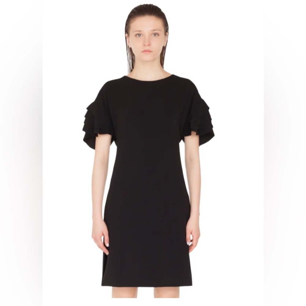 Akris Punto Layered Sleeve Dress in Black Size 4 Ruffle sleeve